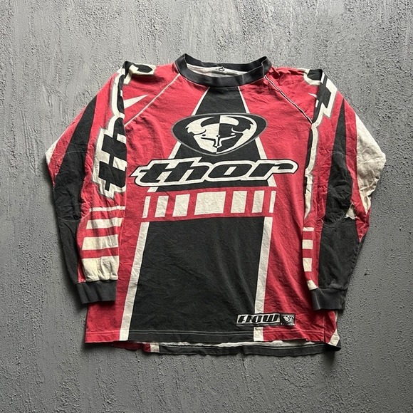 thor Other - Vintage Thor Motocross Jersey Men Large Red 1990s Flow Racing Long Sleeve